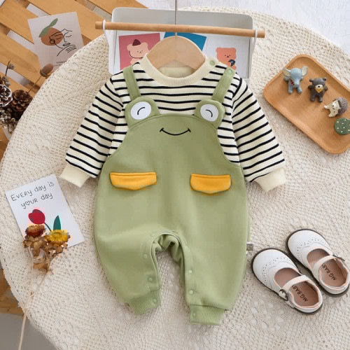 Baby Stripes Frog Green Romper