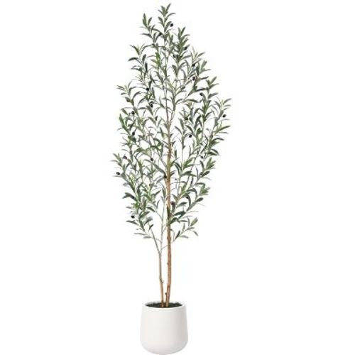 DR.Planzen Artificial Olive Tree with White Planter, 5FT Tall Faux Olive Trees with Natural Wood Trunk
