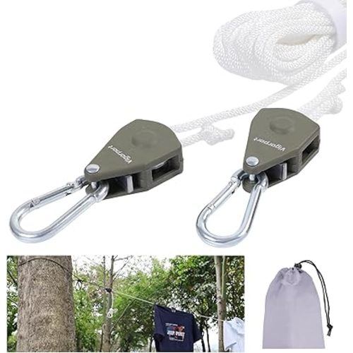 Vigorport Retractable Travel Clothesline, Portable Clothes Line Heavy Duty Rope Pully System with Carabiner for Outdoor Camping, Cruise Ships, Indoor Backyard, Balcony