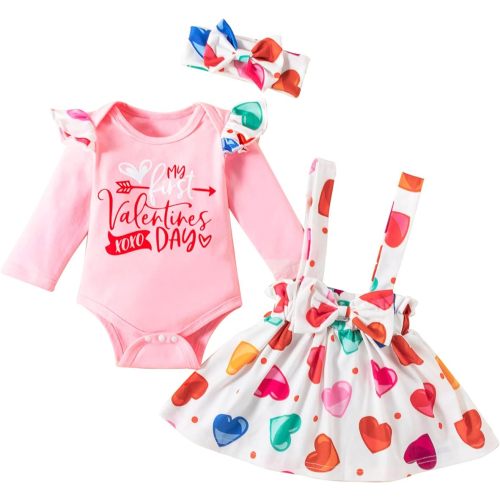 TBUIALL Baby Girl Clothes Top Suit Valentine's Days Letter Print Suit Long Sleeve Romper Skirt Cute Soft Bowknot