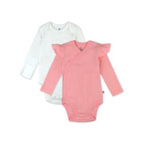 Honest Baby Clothing Organic Cotton Boy/Girl Long Sleeve and Ruffle Shoulder Side-Snap Bodysuit Set, Preemie to 12M