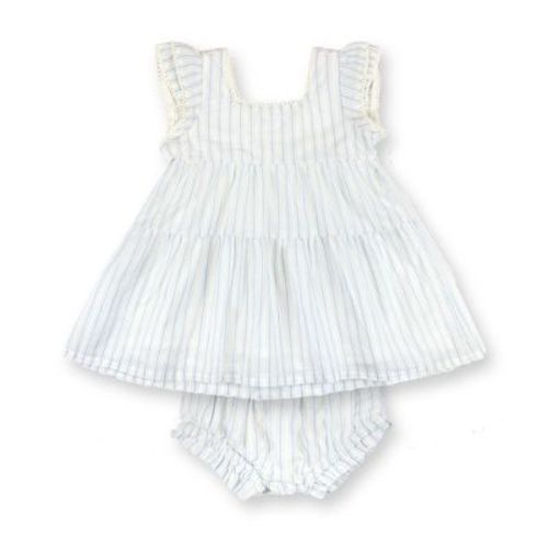 Hope & Henry Baby Tiered Flutter Dress Set (classic Blue Ticking Stripe, 3-6 Months)
