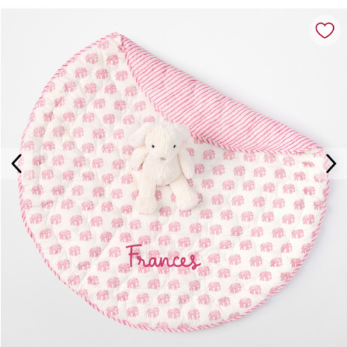 Block Print Quilted Play Mat - Pink Elephant