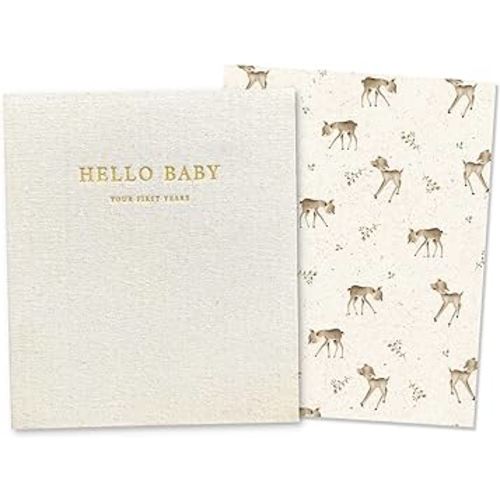 Peachly Unisex Baby Memory Book | Minimalist First Year Keepsake for Milestones | Simple Woodland Scrapbook Baby Books for Boy or Girl | 60 Pages Natural Linen - Forest
