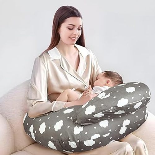 PandaEar Nursing Pillow for Breastfeeding,Large Size Breastfeeding Support Pillows for Mom & Baby, Come with Adjustable Waist Strap & Removable Cotton Cover