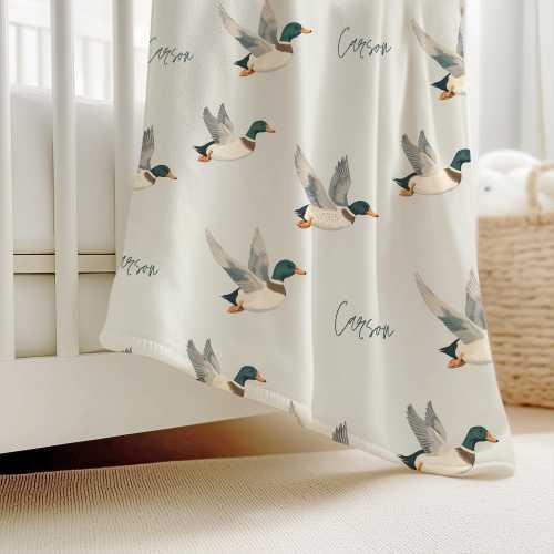 Personalized Mallard Duck Baby Blanket With Name Duck Hunter Blanket Baby Shower Gift Idea Duck Nursery Theme Decor Duck Hunting