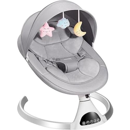 HARPPA Electric Baby Swings for Infants to Toddler, Portable Babies Rocker Bouncer for Newborn Boy and Girls, Motorized Bluetooth Song, Music Speaker with 12 Preset Lullabies, Remote Control Gray