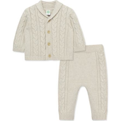 Cable Cotton Cardigan & Sweater Pants Set, 9M