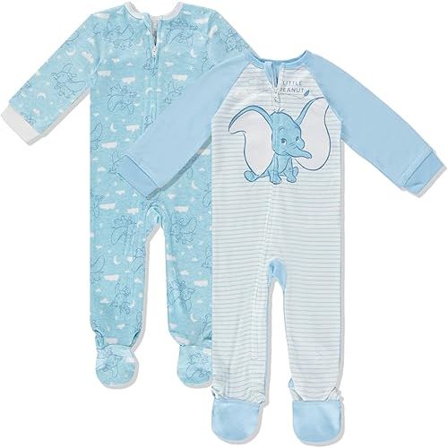 Disney Baby Onesies 2 Pack Zip-Up Sleeper - Winnie The Pooh, Monsters Inc, Dumbo, Bambi - Newborn Girls & Baby Boy's Pajamas