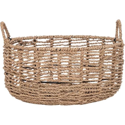 Round Seagrass Storage Basket with Handles - Handwoven Wicker Basket (12.01"Dx5.51"H)