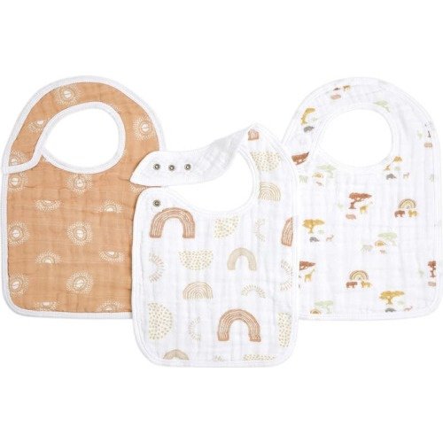 aden + anais 3-Pack Classic Organic Cotton Muslin Snap Bibs, Keep Rising Tan