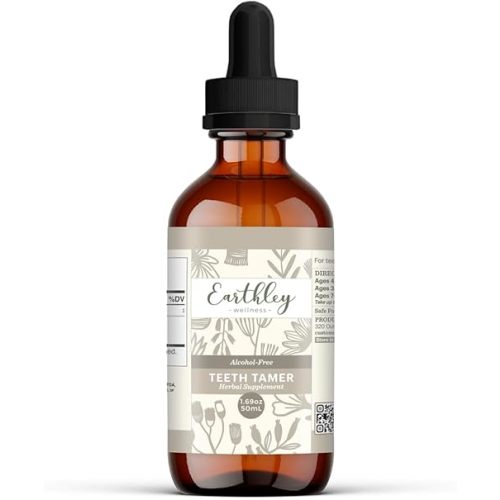 Earthley Wellness Teeth Tamer, Teething Relief for Babies & Kids, Soothes Drooling, Gum Discomfort & Irritability, Organic Herbal Formula, Essential Oil Free, Alcohol-Free & Sugar-Free (1.69 oz)