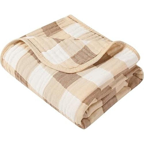 Muslin Bamboo Viscose Baby Blanket, Ultra Soft All-Purpose Unisex 43 x 43 inches(Warm Coffee Checkered)
