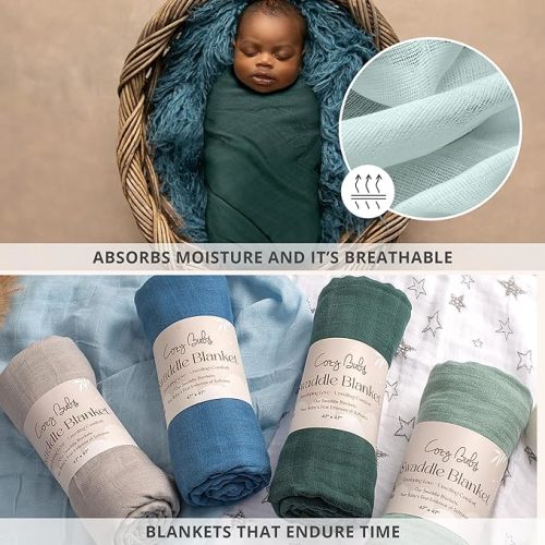 CozyBubs Muslin Swaddle Blankets - Baby Swaddle Blanket - Baby Swaddles for Newborns - Newborn Swaddle Blankets Baby Girl Baby Blanket Swaddle Blankets for Baby Boy 4-Pack - Serenity - Pack of 4