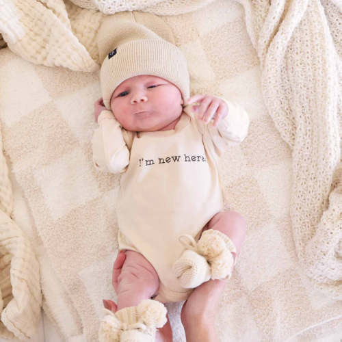 I'm New Here Long Sleeve Graphic Bodysuit | Natural