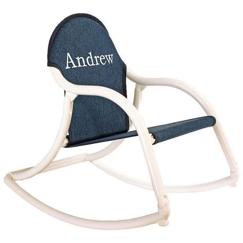 Personalized kid's rocking chair. White/denim.