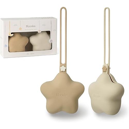 Moonkie Silicone Pacifier Holder Case, Cute Portable Pacifier Storage Case, 2 Pack