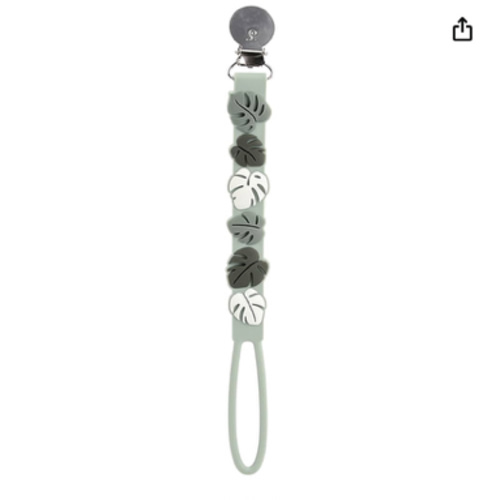 Loulou Lollipop Beadless Silicone Pacifier Clip (Monstera, Green)