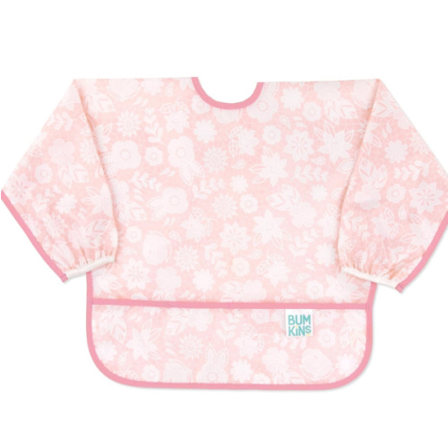 Bumkins Sleeved Bib for Girl or Boy, Baby and Toddler for 6-24 Mos, Essential Must Have for Eating, Feeding, Baby Led Weaning Supplies, Long Sleeve Mess Saving Food Catcher, Soft Fabric, Lace Pink