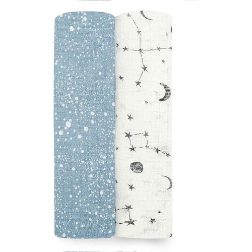 aden + anais Essentials Silky Soft Swaddle Baby Blanket, 100% Bamboo Viscose Muslin Blankets for Girls & Boys, Baby Receiving Swaddles, Ideal Newborn & Infant Swaddling Set, 2 Pack, Cosmic Galaxy