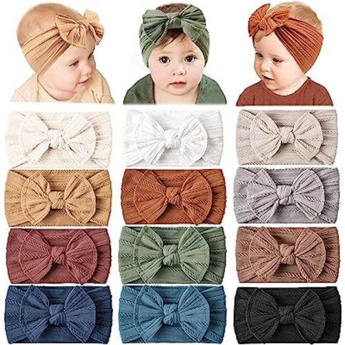 Prohouse 12 Pack Baby Nylon Headbands Hairbands Hair Bow Elastics Handmade Hair Accessories for Baby Girls Newborn Infant Toddlers Kids(Blue)