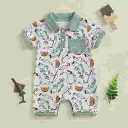 Newborn Infant Baby Boy Fishing Outfit First Birthday Clothes Summer Polo Short Sleeve Romper Jumpsuit