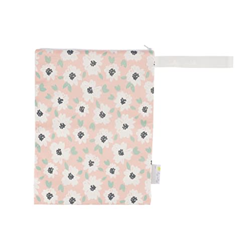 Itzy Ritzy Sealed Wet Bag with Handle – Wet Bag for Travel, Swimsuits, Cloth Diapers, Gym Clothes & Toiletries - Washable & Reusable with Water Resistant Lining - Measures 11” x 14” (Playful Petals)