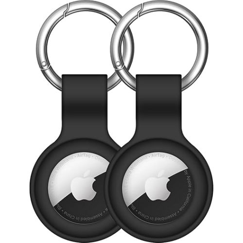 【2 Pack】 Linsaner Compatible with AirTag Case Keychain Air Tag Holder Silicone AirTags Key Ring Cases Tags Chain Apple AirTag GPS Item Finders Accessories，Black+Black