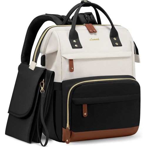 LOVEVOOK Diaper Bag Backpack, Baby Bag with Changing Station, Large Diaper Backpack for Mom Dads, Waterproof Mommy Bag for Boy and Girl, Travel Essential Baby Shower, Black-Beige