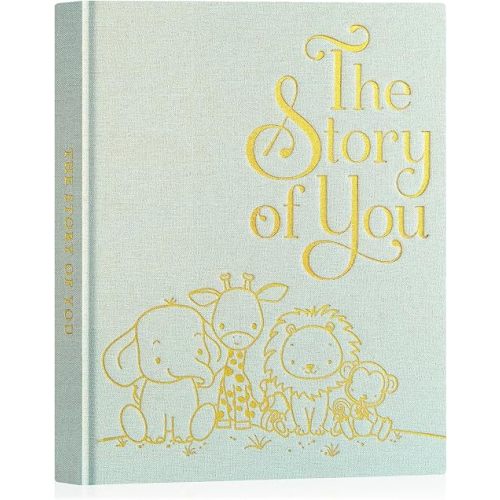 Lanpn Baby Memory Book for Boy Girl - The Story of You, Newborn Babys Book Keepsake Photo Album for New Parents, Linen Cover Baby First 5 Year Milestone Scrapbook Journal (Sage Green, 154 Pages)