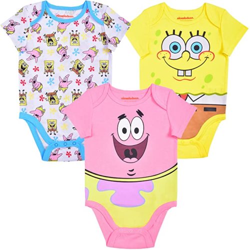 Nickelodeon’s Spongebob 3 Pack Short Sleeve Creeper Set, Baby’s Creeper for Boys - Yellow - 12 Months