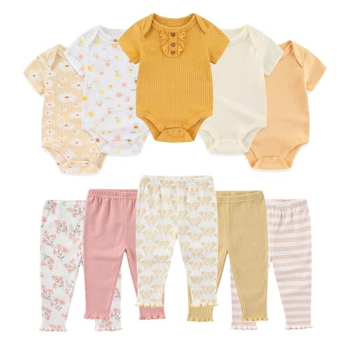 Ruliby Baby Bodysuit and Pant Set Summer Ribbed Mix Match Infant Boy Girl Clothes Outfits