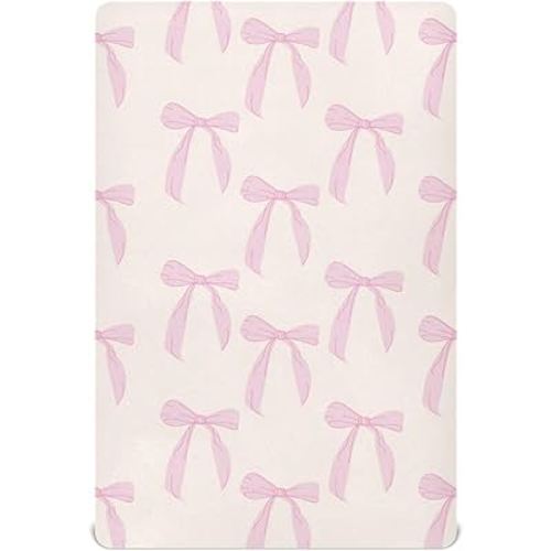 Coquette Bows Cute Pink Fitted Crib Sheets Stretchy Portable Playard Sheets for Baby Toddler, Breathable Soft Mini Crib Mattress 52 x 28 in for Boys and Girls