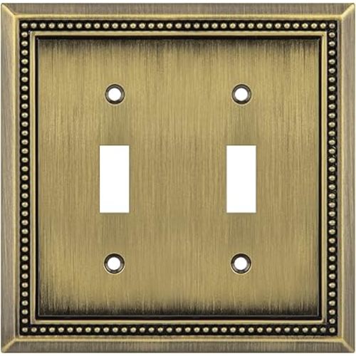 Henne Bery Sunken Pearls Heavy Duty Decorative Wall Plate Switch Plate Outlet Cover (Double Toggle, Antique Brass)