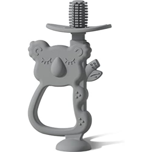Moonkie Teething Toy, Safe & Easy to Hold BPA Free Silicone Teethers, 360° Baby Toothbrush with Suction Base, Teether Toys Best for Babies 6-12 Months (Koala Lunar Grey)
