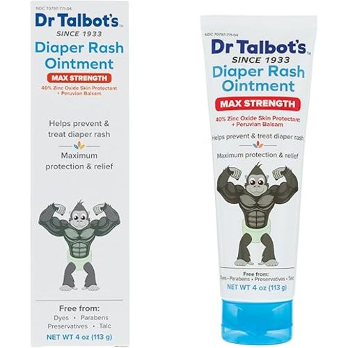 Dr. Talbot's Maximum Strength Diaper Rash Ointment - 4 oz - Zinc Oxide Skin Protectant with Peruvian Balsam - Treats and Prevents Rash