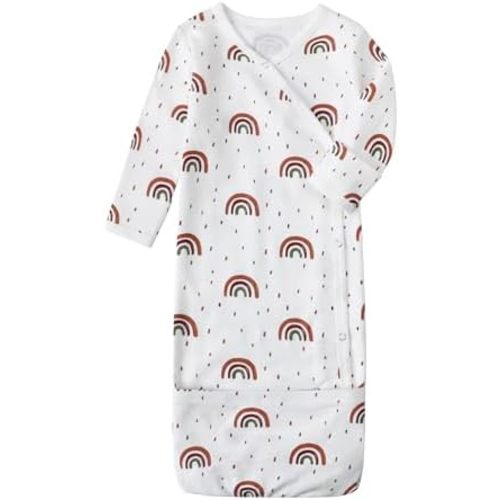 O2 BABY 100% Organic Cotton Kimono Gown with Mittens & Fold-Over Pouch