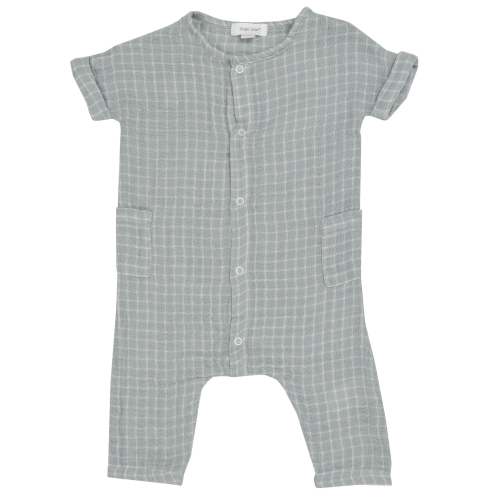 Muslin Dolman Front Closure Romper, Grey Grid