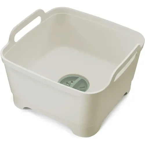Joseph Joseph Wash & Drain Kitchen Dish Tub Wash Basin with Handles and Draining Plug, 9 liters, Stone/Sage Green