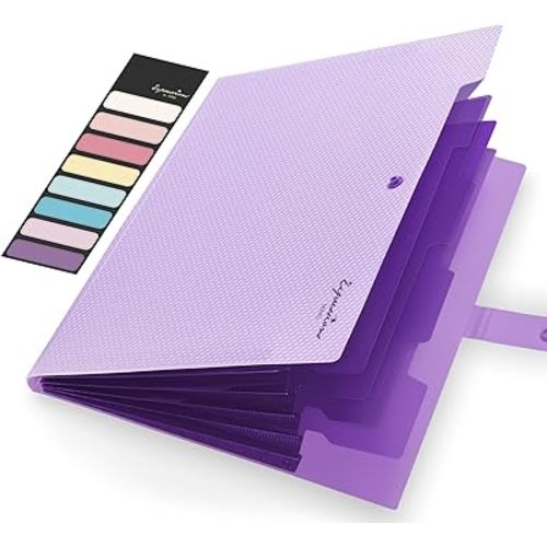 Sooez Expanding File Folder, Letter Size Accordion File Organizer, 5 Pocket Folders for Documents, Cute Folder with Labels, Portable Paper Organizer for School Office Supplies, A4 Size, Purple