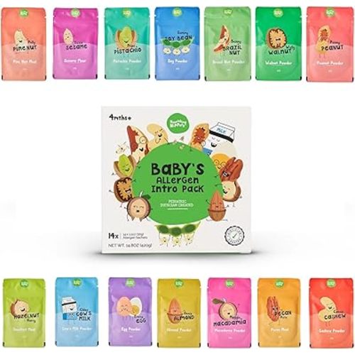 Nourishing Nippers Early Allergen Introduction - for Babies 4+ Months,14 Allergens in one pack, Including Peanut, Egg & Milk | Mix with Baby Food & Purees. 6 Month Supply