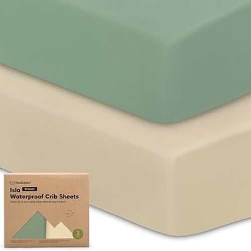 2-Pack Waterproof Crib Sheets for Boys, Girls - Viscose Derived from Bamboo Crib Sheets Neutral, Crib Mattress Protector Sheet, Soft Toddler Bed Sheets, Fitted Baby Crib Sheets Girl, Boy (Hedges)