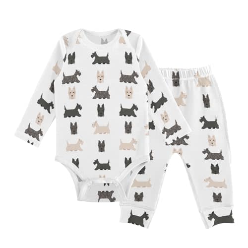 vvfelixl Baby Bodysuits Pants Sets Scottish Terrier Dogs Long Sleeve Baby Clothes for Boys Girls 0-3M