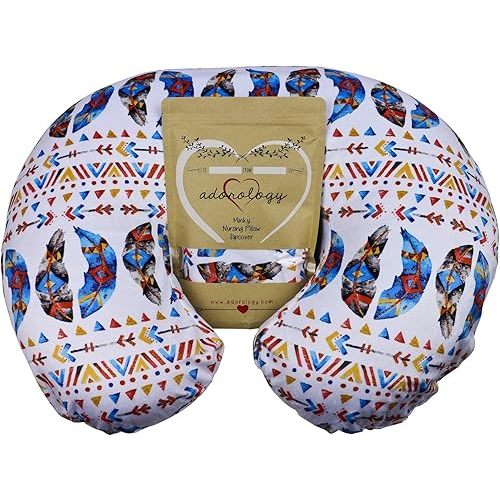 Minky Nursing Pillow Slipcover, Watercolor Feathers & Arrows Colorful Design, Infant Breastfeeding Soft Pillow Cover, Great for Baby Shower for Any Mom to Be