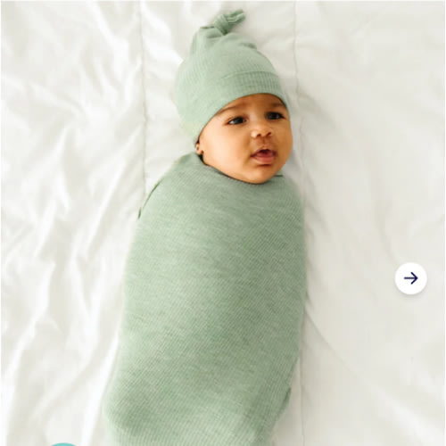 Heather Sage Ribbed Swaddle & Hat Set - Little Sleepies