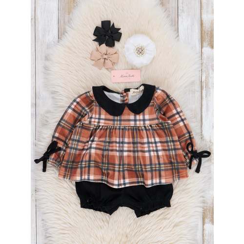 0-3 months Orange Harvest Plaid Ruffle Bloomers Outfit
