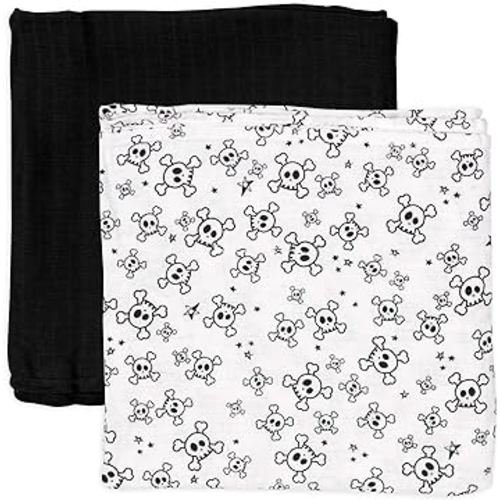 HonestBaby unisex baby 2-Pack Organic Cotton Swaddle Blankets Bandana, Tossed Skulls/Black, One Size US