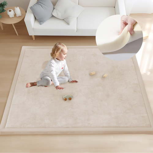 ACOMOPACK Baby Play Mat for Floor 1.3" Thick Memory Foam 50x50 Soft Velvet Playpen Mat for Kids,Infants,Toddlers,Tummy Time Crawling Mats with Non-Slip Bottom,Yoga,Tatami,Nursery Rug