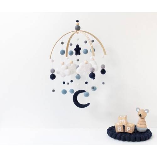Navy Blue and Grey Boy Cloud and Moon Baby Mobile Baby Boy - Etsy