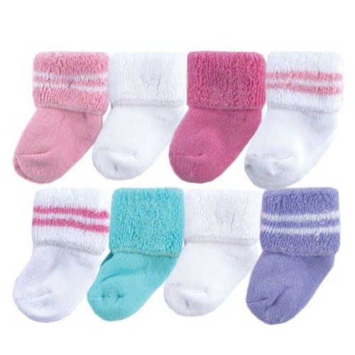 Luvable Friends Baby Girl Newborn and Baby Terry Socks, Pink Gray, Size: 0-6 months